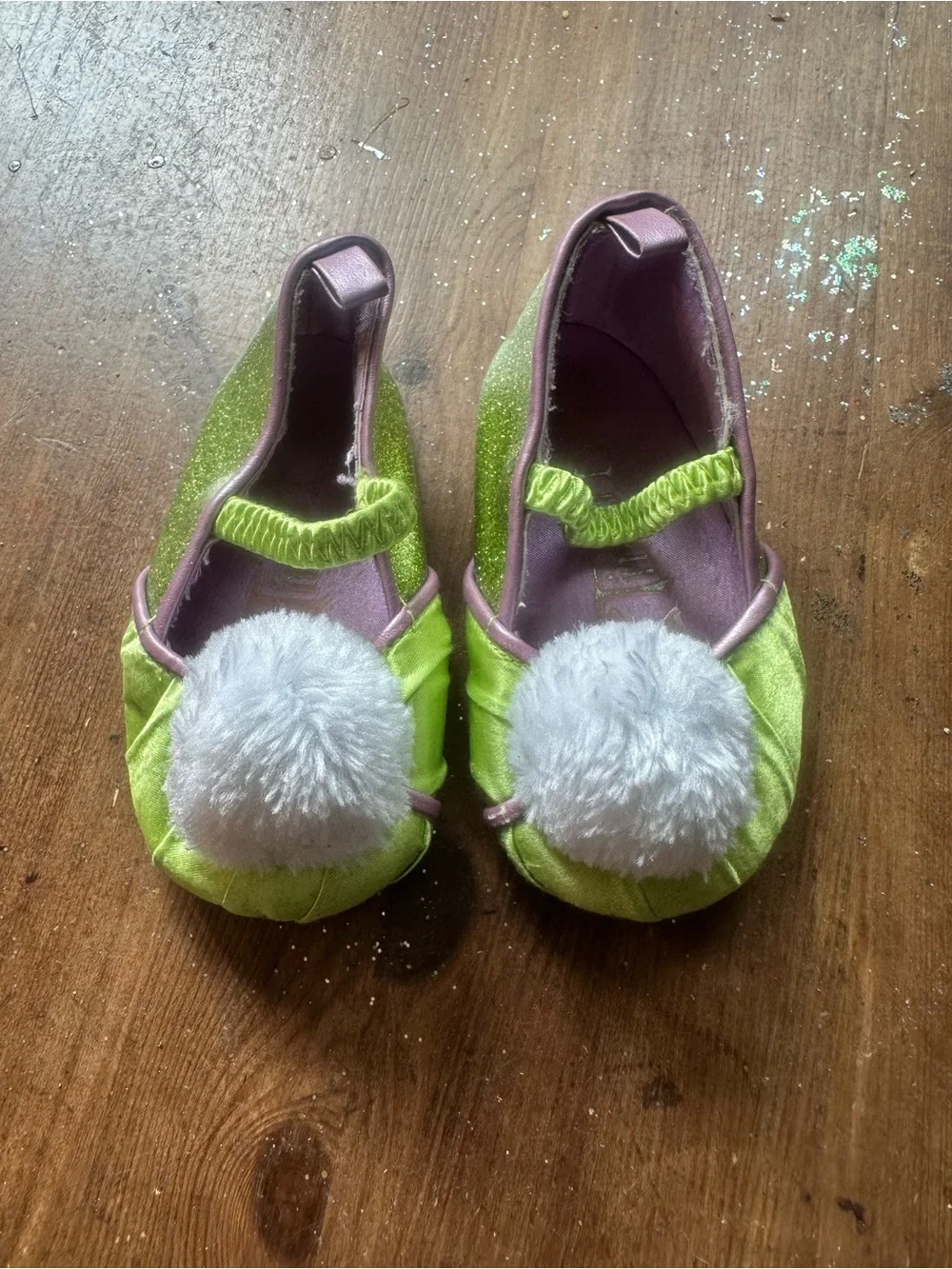 Disney Lime Green Ballet Flats with White Pom Poms